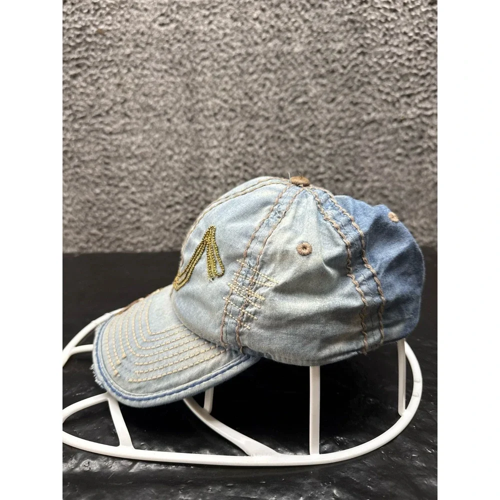 Vintage True Religion Patched Denim Adjustable Strap Cap Blue Mens One‎ Size